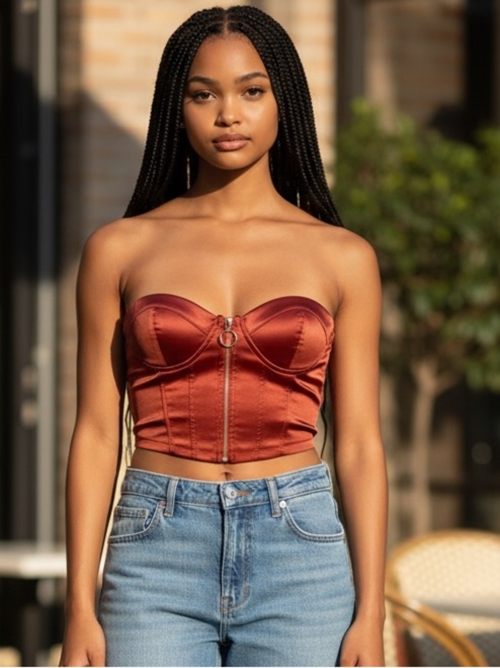 Love By Design Satin Corset Crop Top - Rusty burgundy